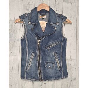 RARE Perfecto By Schott Joplin Jacket Denim Motorcycle Vest NWT Defect Read